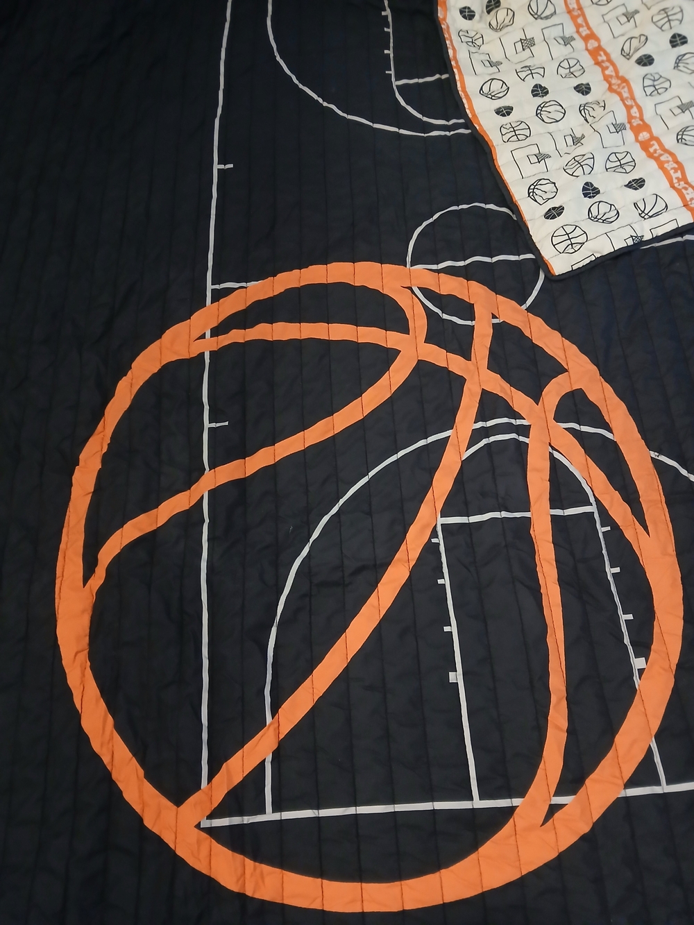 Reversible Black, White and Orange Basketball Comforter With Pillow Shams
